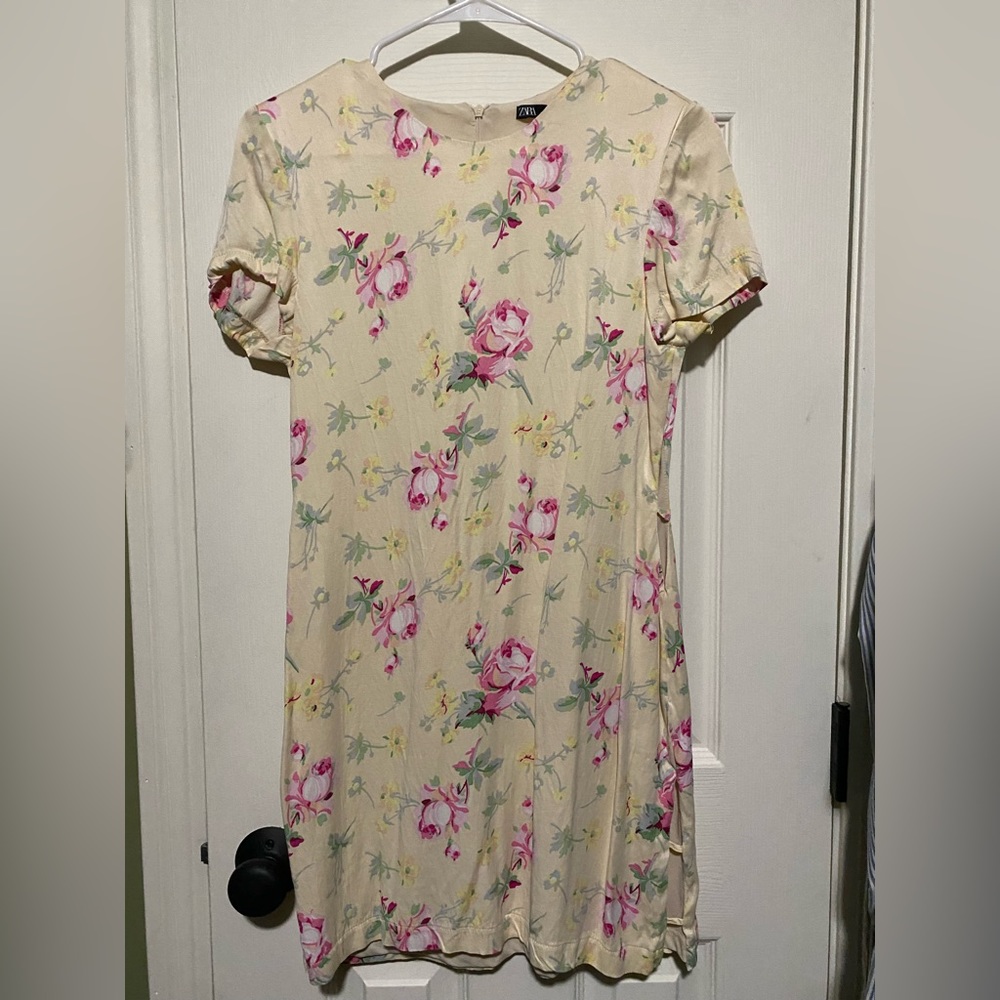 Zara Mini Floral Silk Cutout Dress